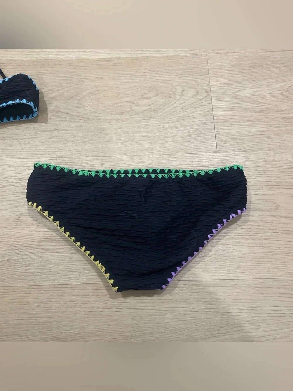 Black Girls' Two-Piece Bikini with Multicolor Stitching